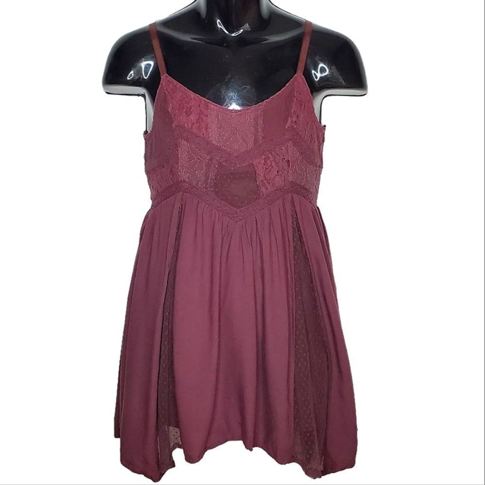 American Eagle Outfitters Burgundy Lace Trim Mini Dress